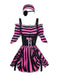 2PCS Set di costumi da pirata a righe Halloween rosa anni '70