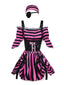 2PCS Set di costumi da pirata a righe Halloween rosa anni '70