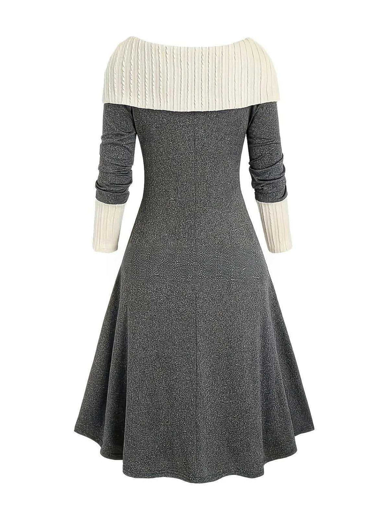 Abito con spalle scoperte e lacci color block anni '40