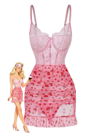 Camicia da notte con volant trasparente e ferretto in pizzo anni '80