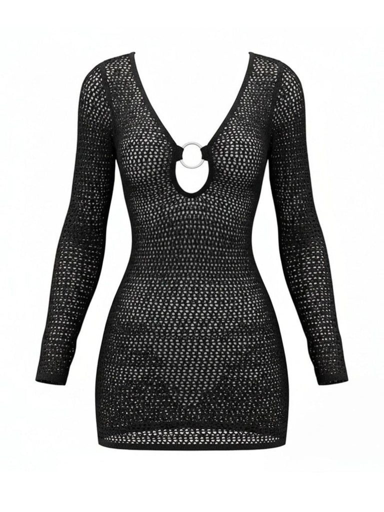 Copricostume con lavorato all'uncinetto a maniche lunghe anni '80