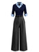 [Prevendita] Tuta lunga con maniche a 3/4 in maglia colorblock blu anni '40