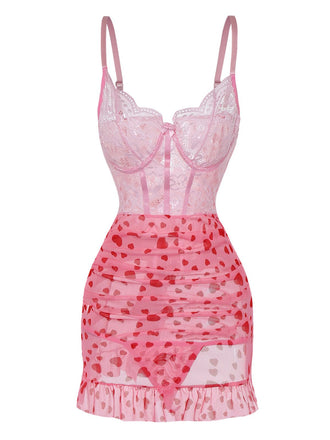 Camicia da notte con volant trasparente e ferretto in pizzo anni '80