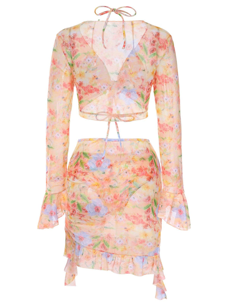 4PCS Set costumi con gonna floreale anni '50
