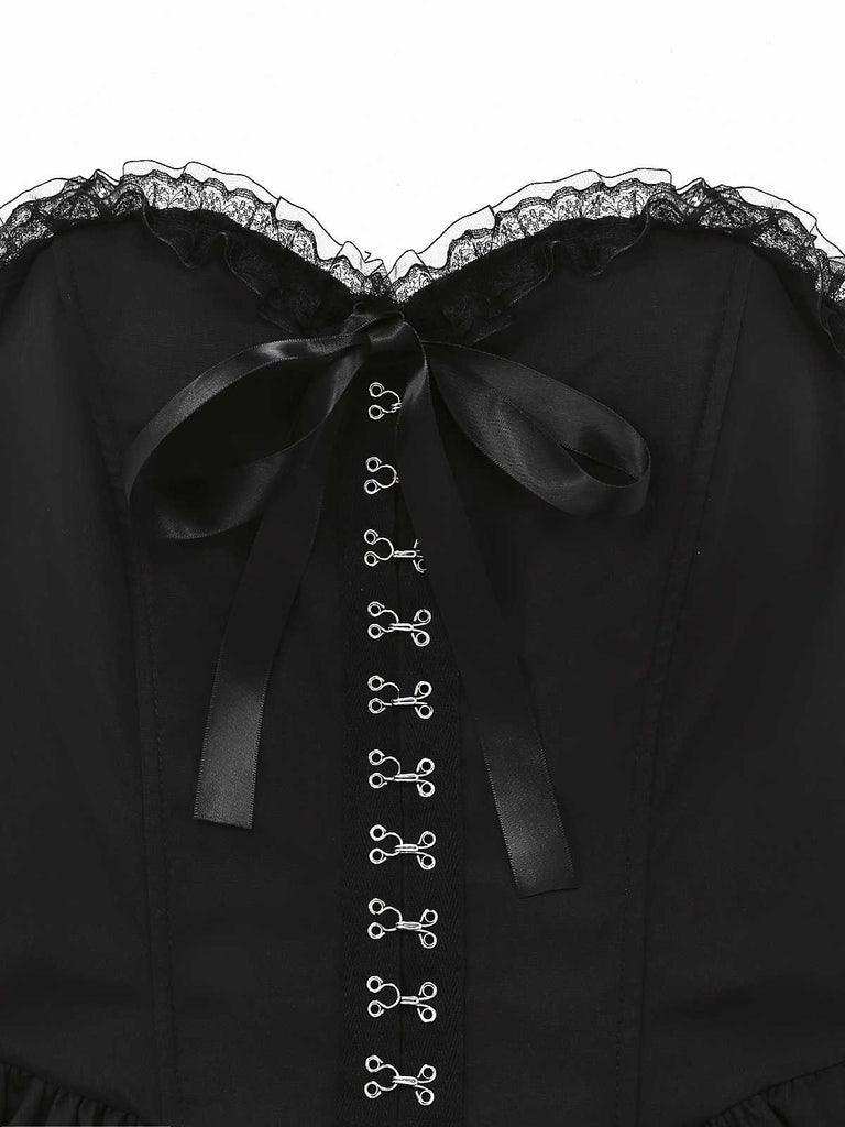 Abito corsetto gotico punk in pizzo senza spalline anni '80