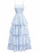 Abito a balze floreale con spalline sottili blu anni '70