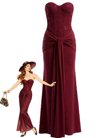 Abito lungo senza spalline a spina di pesce anni '30