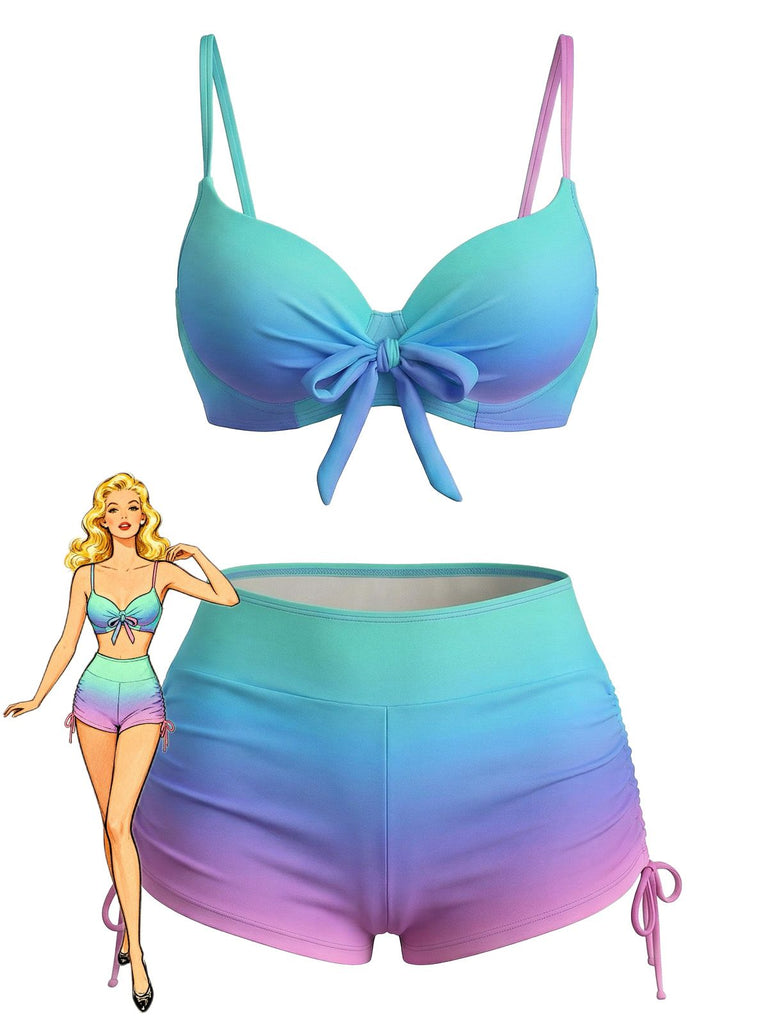 Set Bikini Anni '60 Sfumato con Lacci e Pantaloncini