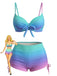 Set Bikini Anni '60 Sfumato con Lacci e Pantaloncini