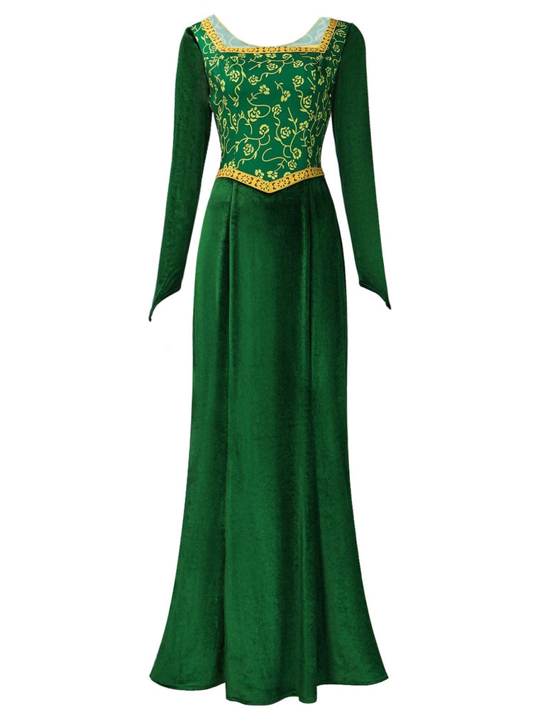 Abito ricamato in stile medievale di Shrek verde anni '30