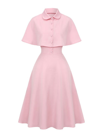 Abito con mantella e revers a tinta unita anni '50