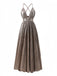 Sophisticated brown 1930s-inspired metallic evening dress featuring deep V-neck and cut-out accents, ideal for vintage parties and formal celebrations