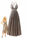 Glamorous brown metallic maxi dress with 1930s vintage design, deep V-neckline and stylish cut-out details, perfect for Great Gatsby themed events and elegant evenings