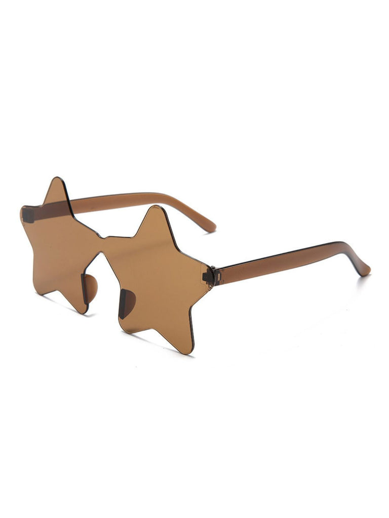 Vintage-style star-shaped sunglasses with brown tinted lenses and a rimless aesthetic.