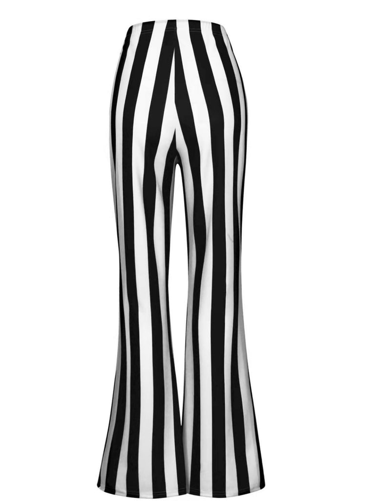Pantaloni svasati a righe verticali bianco e nero anni '70