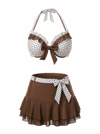 [Prevendita] Costumi con gonna a pois a balze marrone anni '70