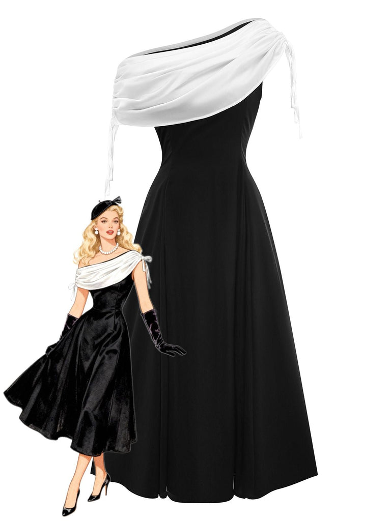 Abito a spalle scoperte con contrasto nero anni '80