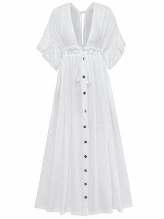 Copricostume da spiaggia in rayon slub con scollo a V anni '30