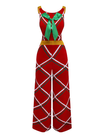 Tuta lunga patchwork a quadri natalizi con fiocco anni '60