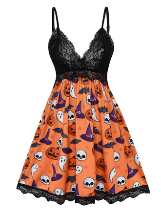 Pigiama in pizzo patchwork con stampa Halloween anni '60