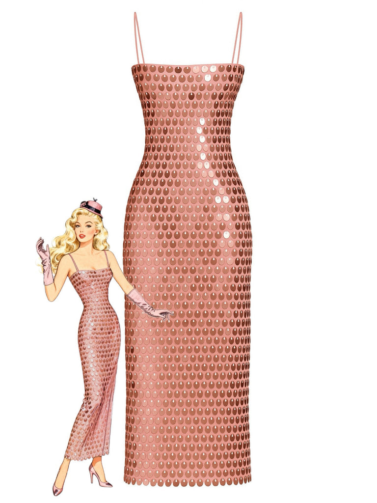 Abito con spalline sottili e spacco posteriore in paillettes anni '30