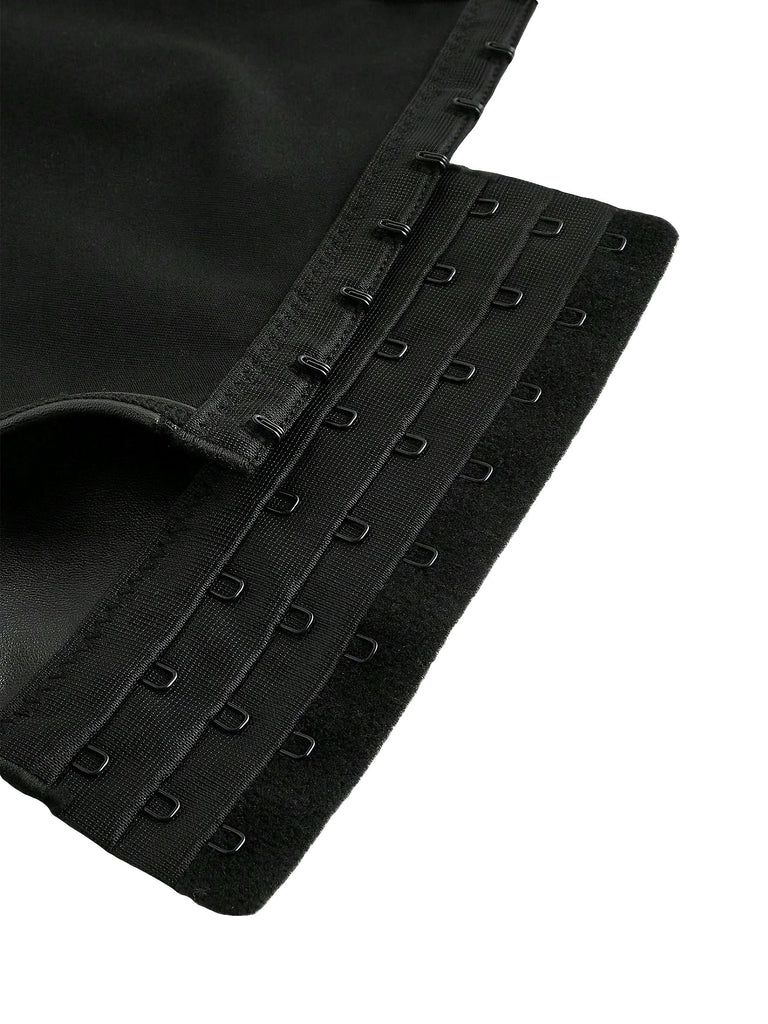 Corsetto gotico in pelle con ali di pipistrello nero anni '70