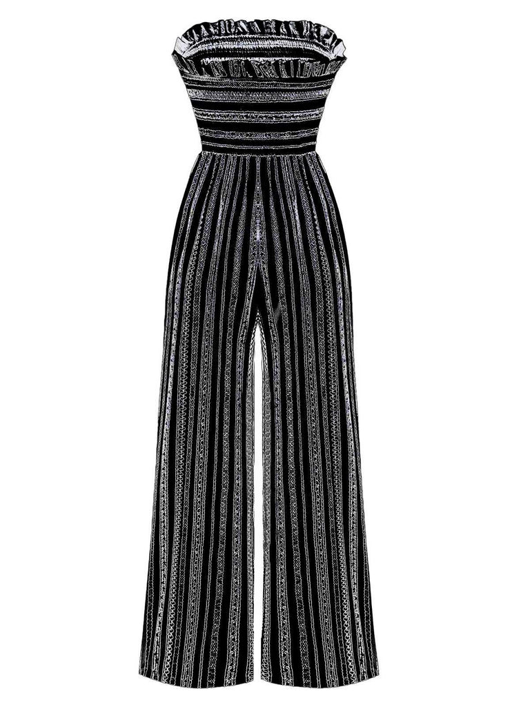 Tuta lunga a gamba larga con righe boho anni '70