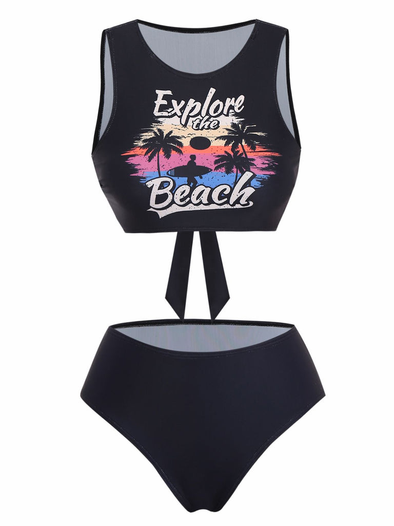 Tankini Explore The Beach nero anni '50