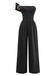 The retro one-shoulder wide-leg jumpsuit shown in classic black, perfect for formal evening events.