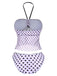Set tankini a pois con fiocco e scollo all'americana rosa anni '50