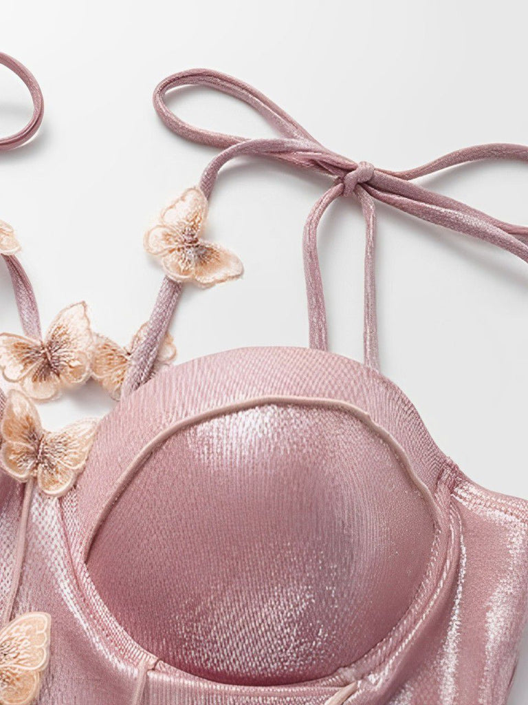 Costumi intero con farfalle 3D scintillanti rosa anni '50