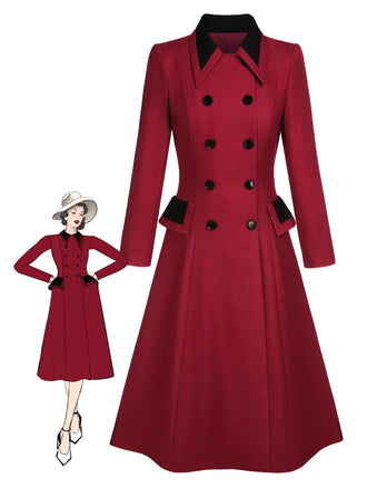 Cappotto doppiopetto con revers rosso anni '50
