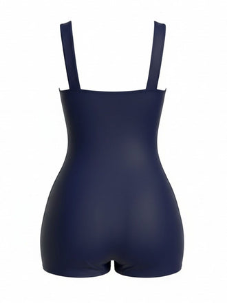 [Taglia Forti] CostumI intero con stampa botanica blu scuro anni '80