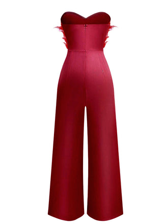 Tuta lunga in piuma senza spalline bordeaux anni '70