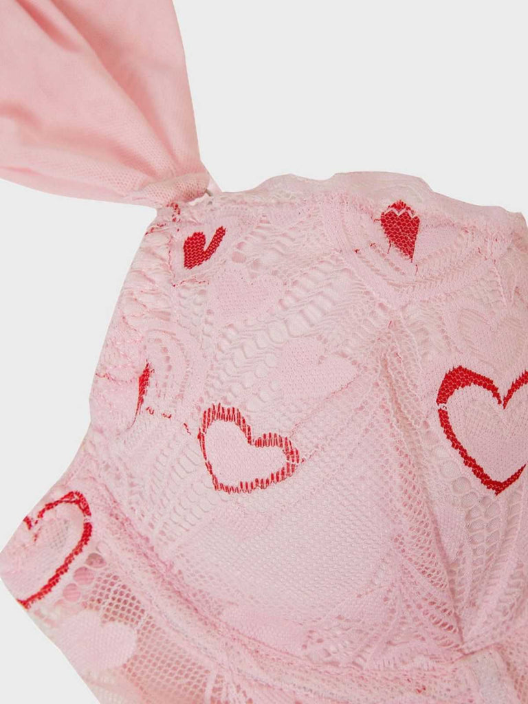 Corsetto a cuore in pizzo con stecche San Valentino rosa anni '50