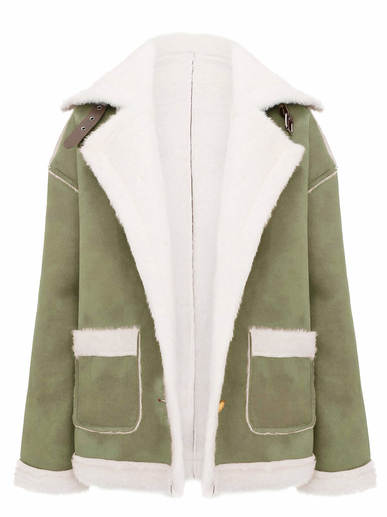 Giacca con tasche e fibbia in peluche con risvolto anni '40