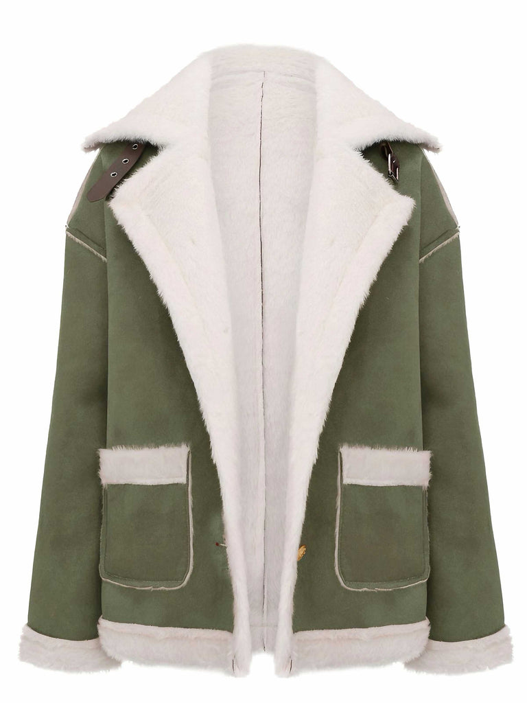 Giacca con tasche e fibbia in peluche con risvolto anni '40