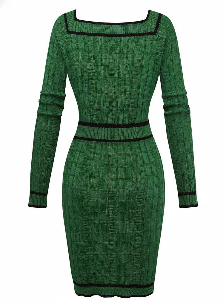 Abito in maglia con bottoni di perle e scollo quadrato anni '60