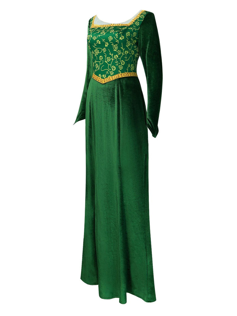Abito ricamato in stile medievale di Shrek verde anni '30