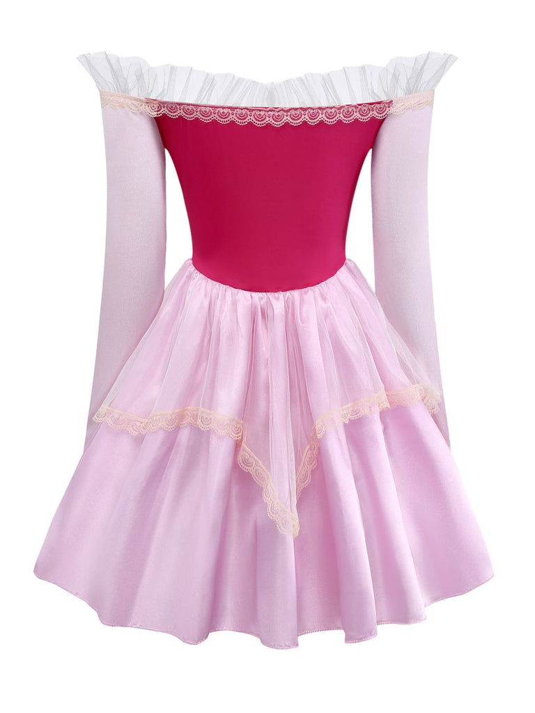 Abito stile principessa in tulle con spalle scoperte rosa anni '40