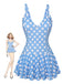 Costumi intero a pois con scollo a petalo blu anni '60