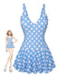 Costumi intero a pois con scollo a petalo blu anni '60