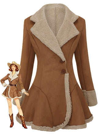 Giacca in pelle scamosciata con risvolto e orlo svasato anni '70