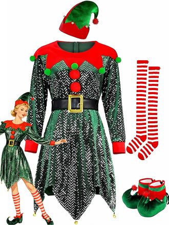 Costume da elfo natalizio con paillettes verde anni '50