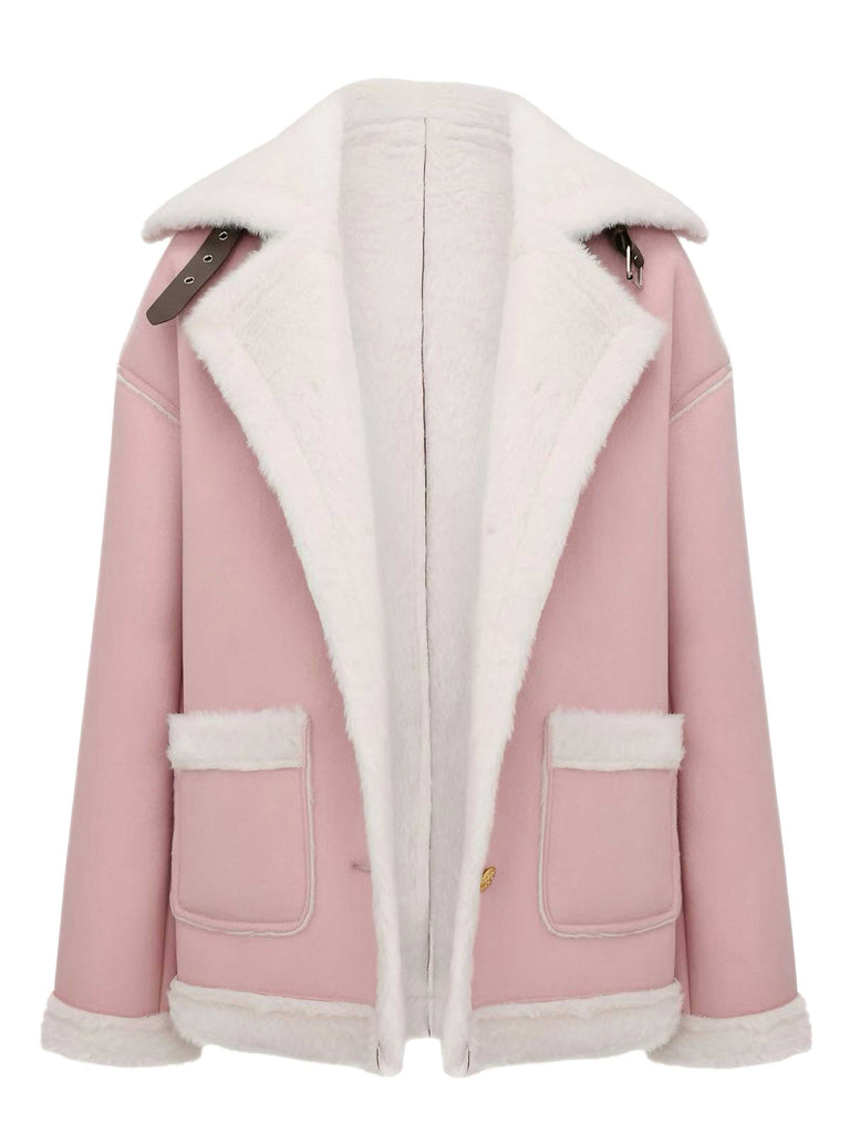 Giacca con tasche e fibbia in peluche con risvolto anni '40