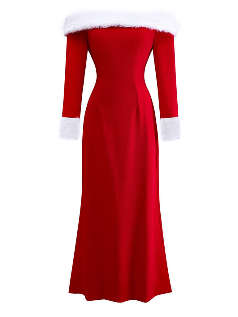 Abito con spalle scoperte e finiture in pelliccia sintetica anni '30