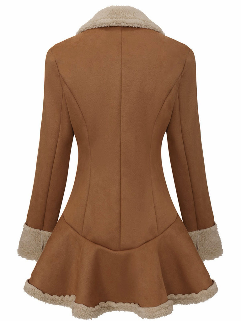 Giacca in pelle scamosciata con risvolto e orlo svasato nero anni '70