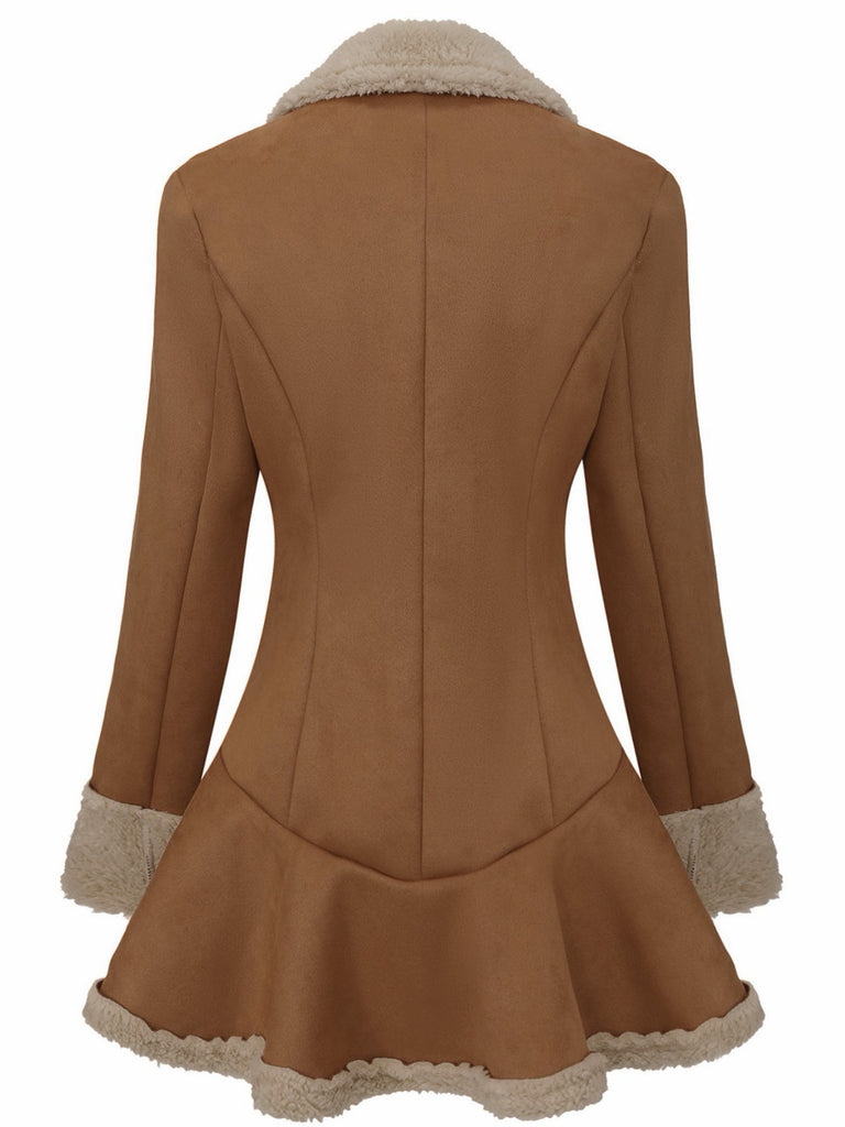 Giacca in pelle scamosciata con risvolto e orlo svasato anni '70