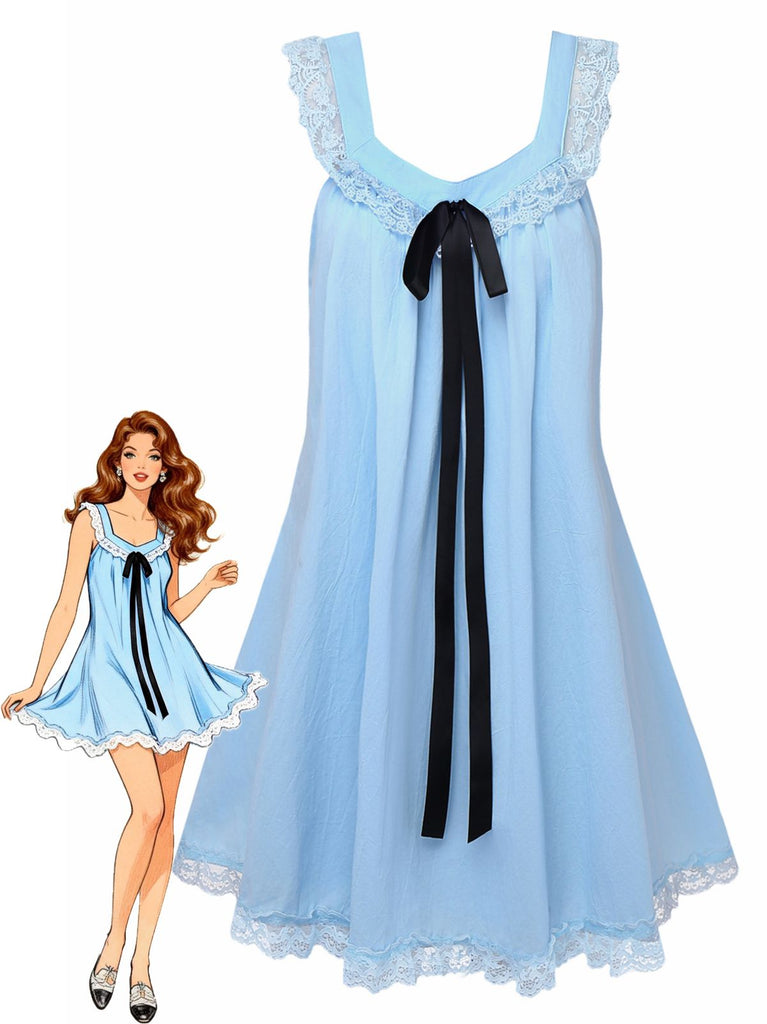 Abito babydoll in pizzo con fiocco sulla schiena anni '60