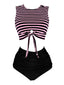 Costume da bagno patchwork a righe rosa e nero anni '70